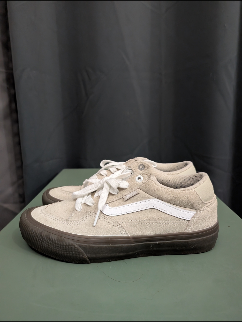 Vans Low-Top Suede Sneakers in Beige with White Stripe